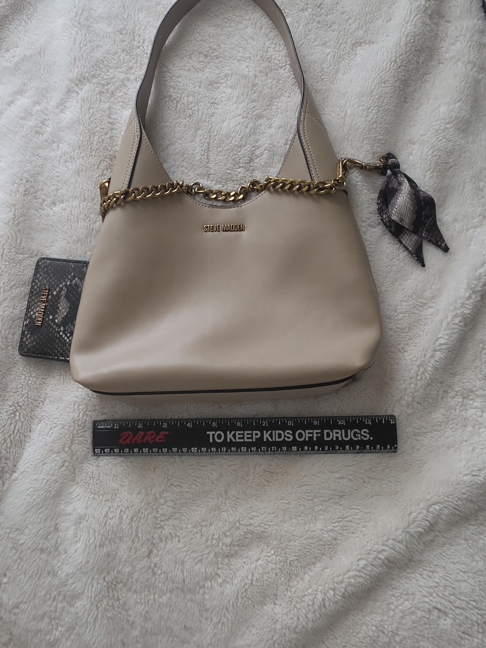 Steve Madden Beige Chain-Accent Shoulder Bag